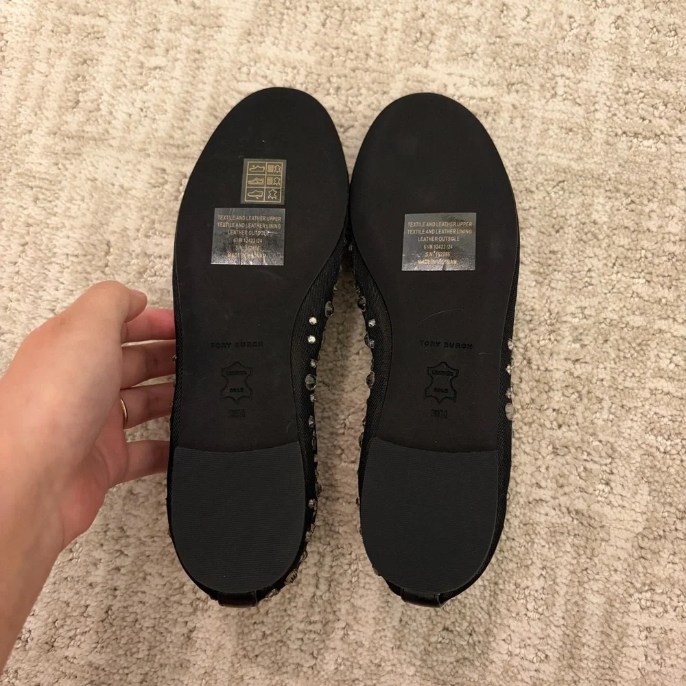 Tory burch black crystal mesh ballet flats NEW